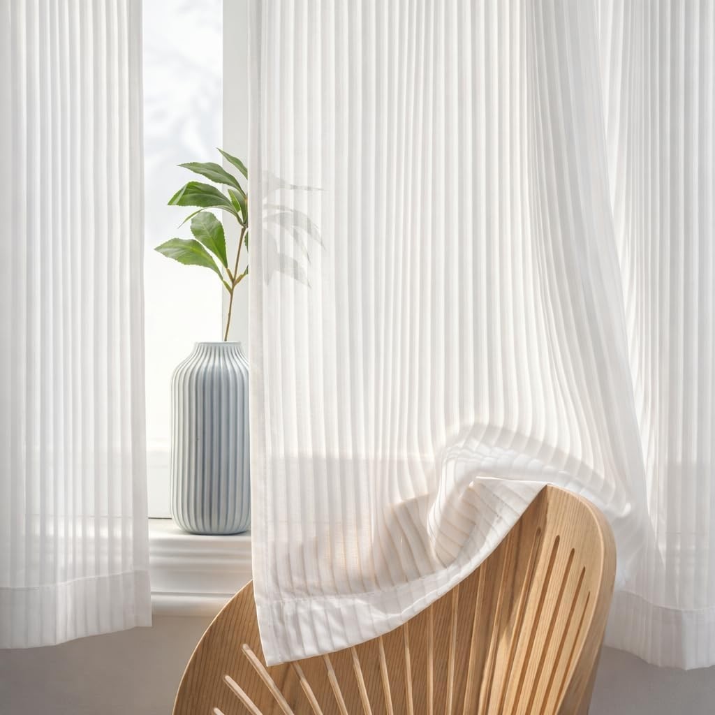 Sheer Curtains 84 inches Long 2 Panels Set for 38″W x 84″L (Pack of 2) White