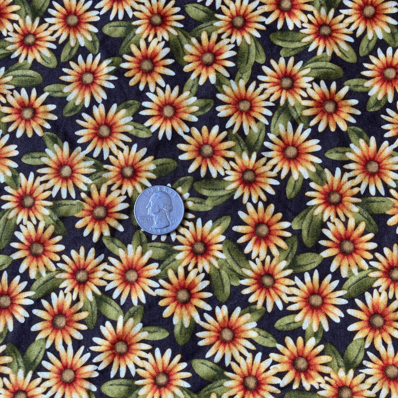 NEW 1 3/4 Yds Fabric Traditions quilt fabric SUNFLOWER GARDEN brown background