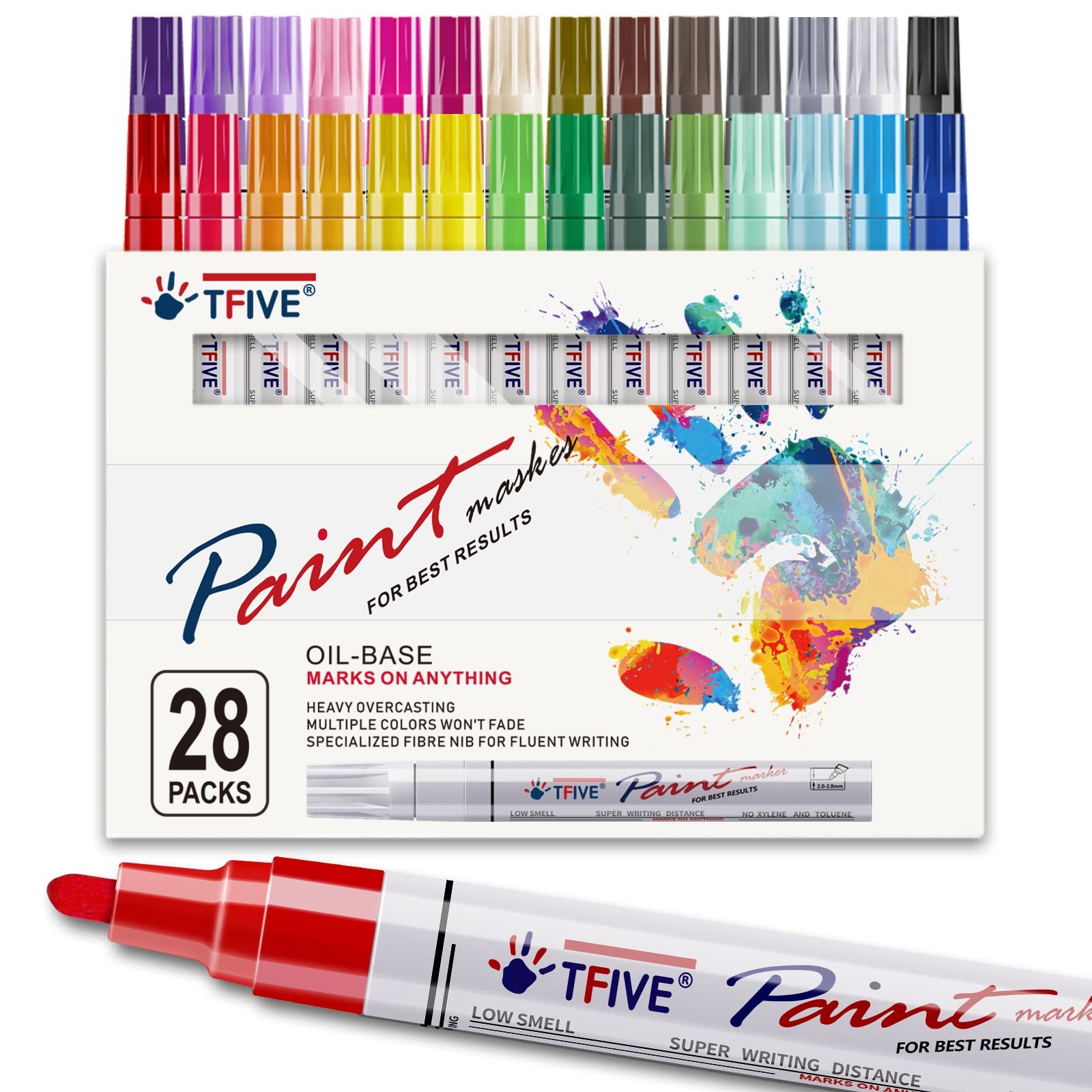 TFIVE Paint Markers Pens Set, 28 Color Oil-Based Permanent Paint Marker, Medi…