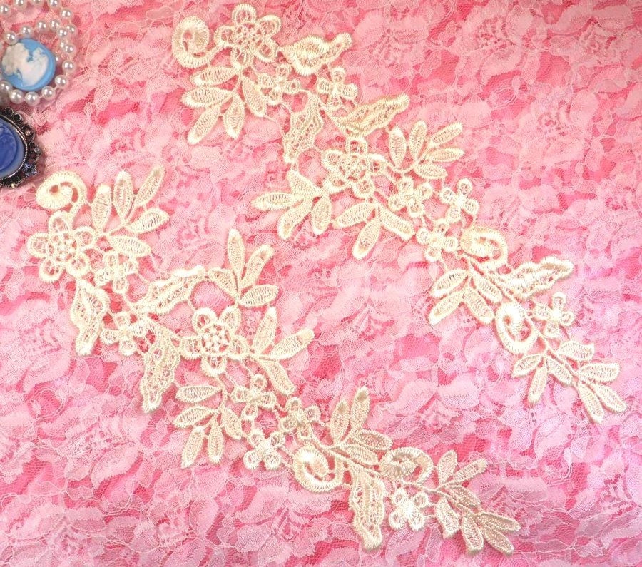 Embroidered Floral Applique Mirror Pair Dark Ivory Clothing Patch Craft (BL106X)