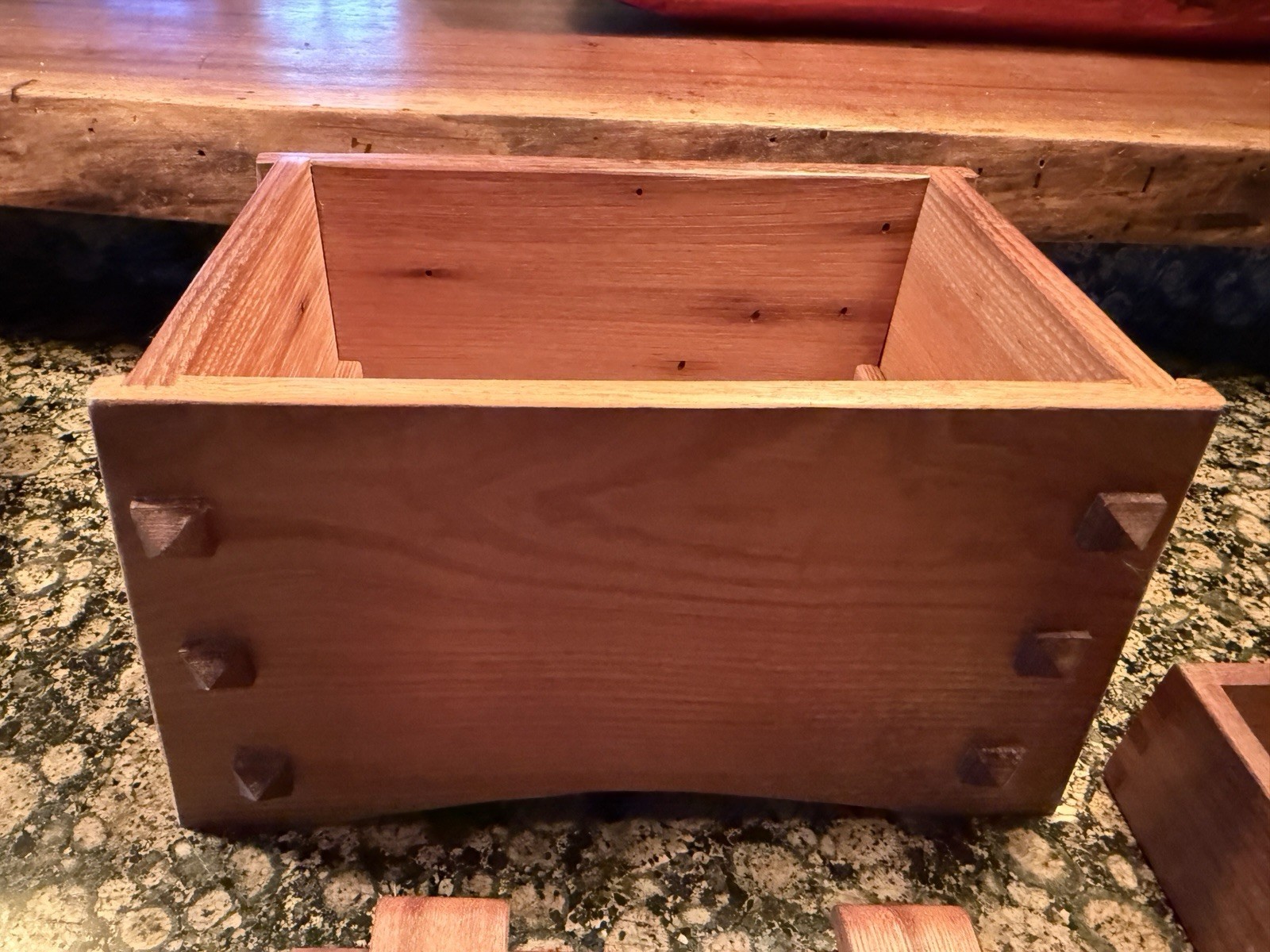 Multi-use Handmade box, made with Wormy Chestnut and Walnut wood, Iron Handles