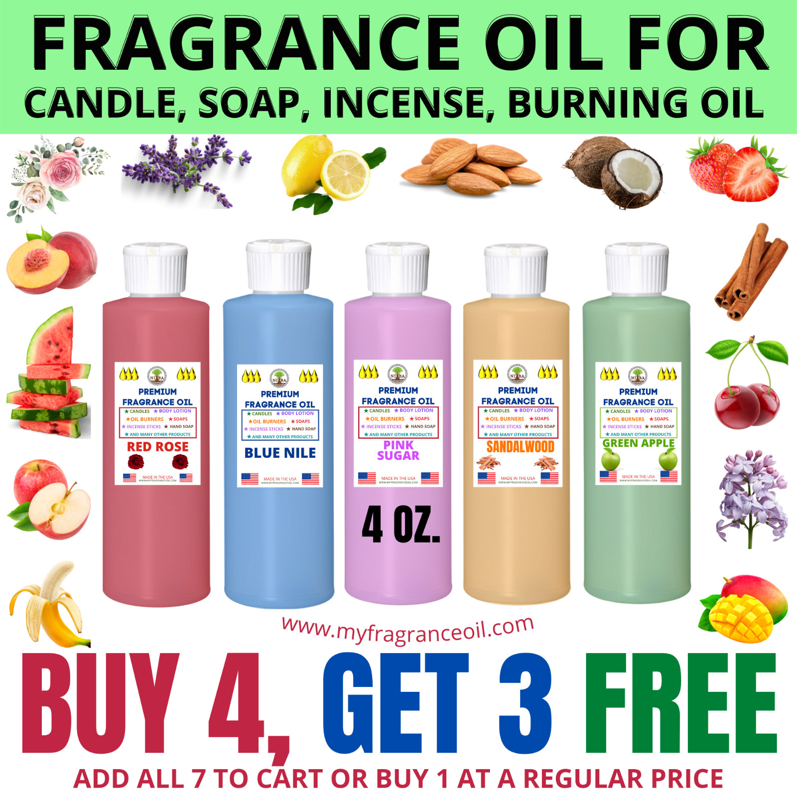 4 oz. Fragrance Scented Oil – Soap Burning Bath Bomb Candle Incense making Oil