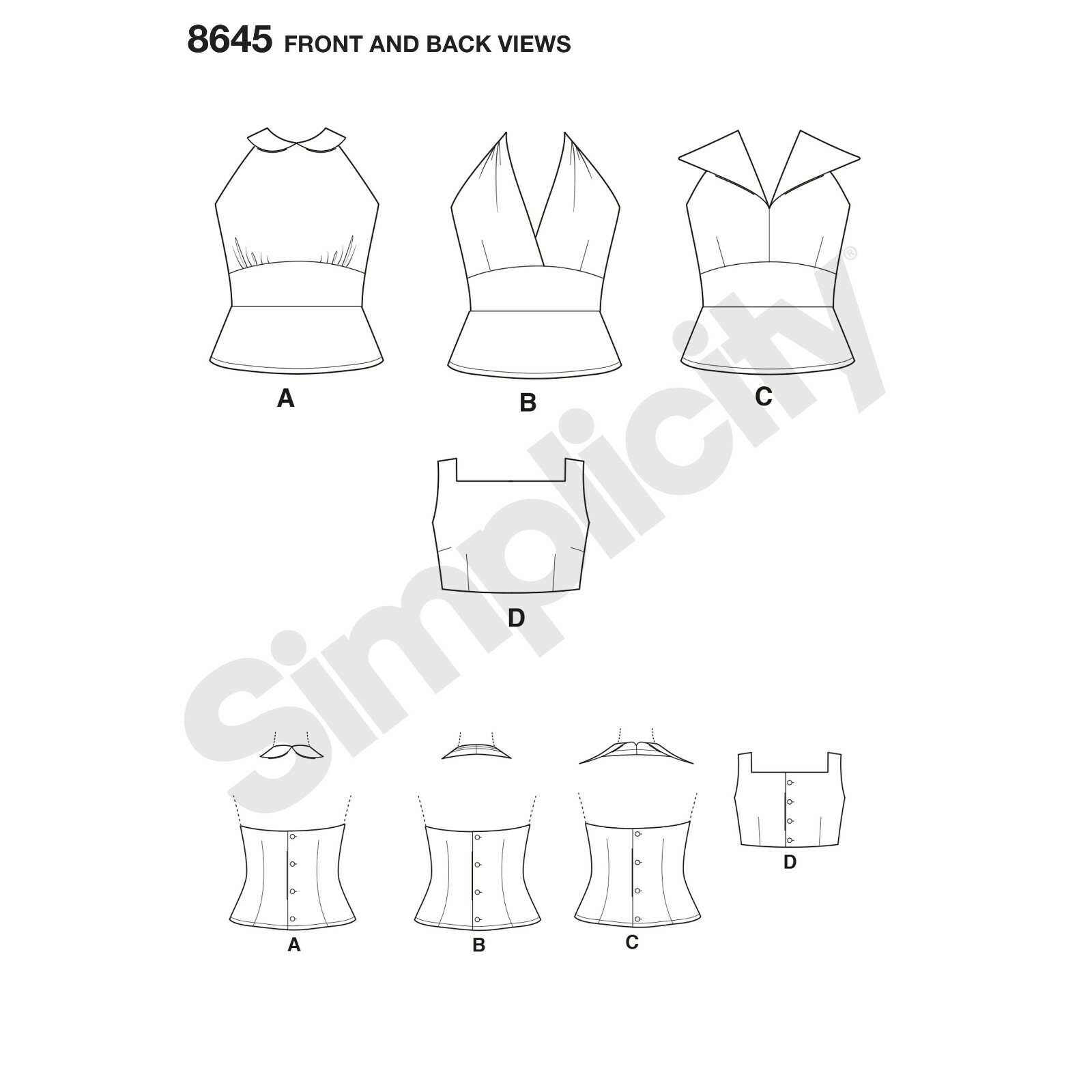 Simplicity 8645 Women Sz 4-22 Vintage Halter Crop Top Open Back Tattoo Pattern