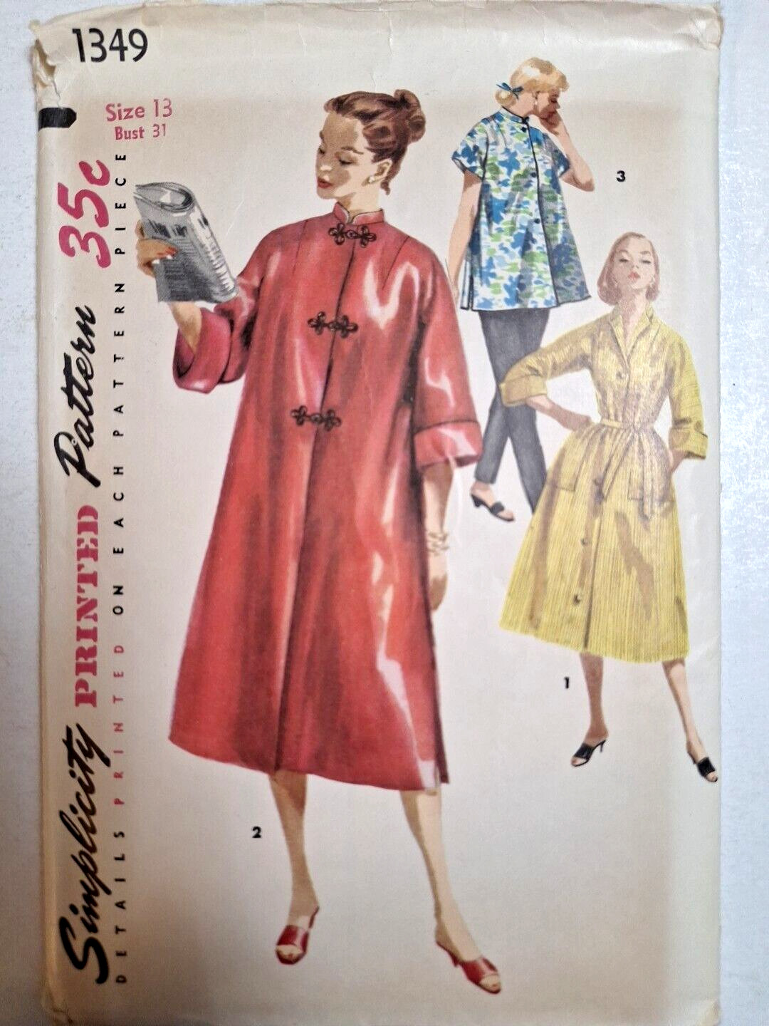 Housecoat Robe 13 Simplicity 1349 Sewing Pattern CUT VTG 1950s House Coat Lounge