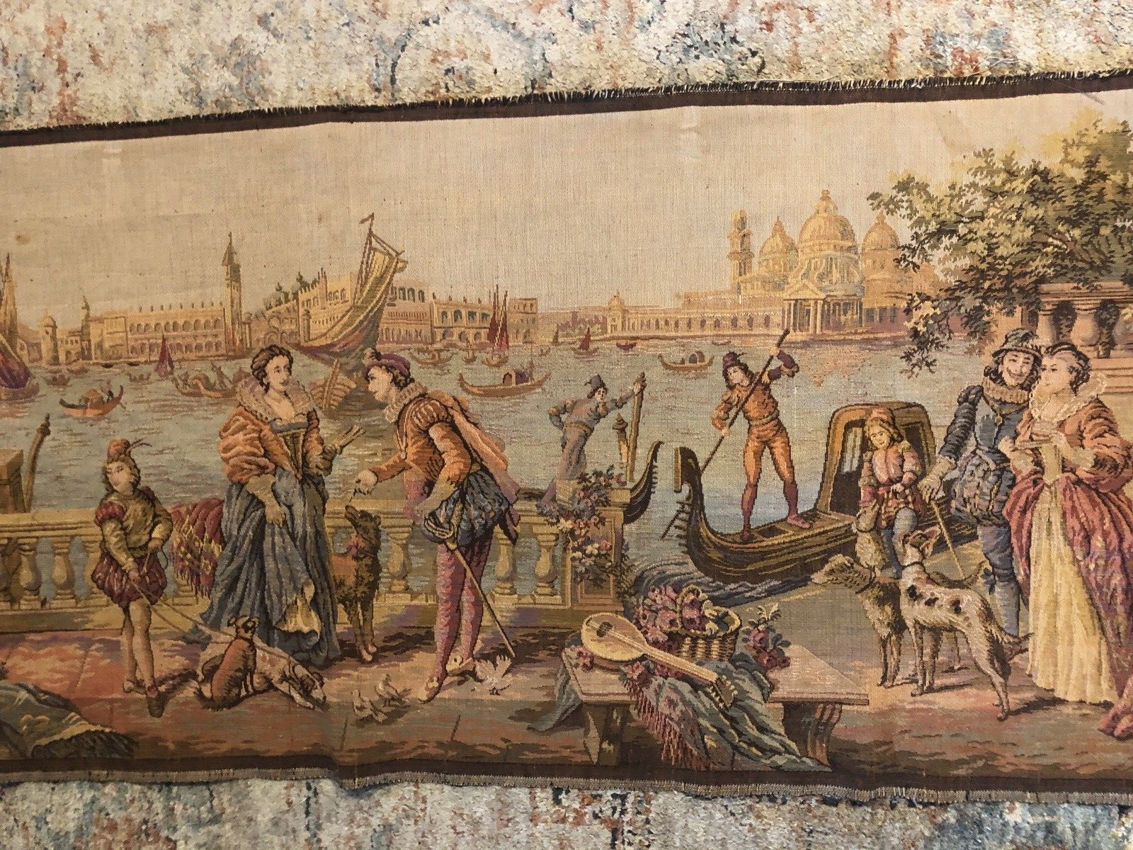 Vintage Tapestry Runner Old World Courting & Boating Scene 19″x 56″ Long