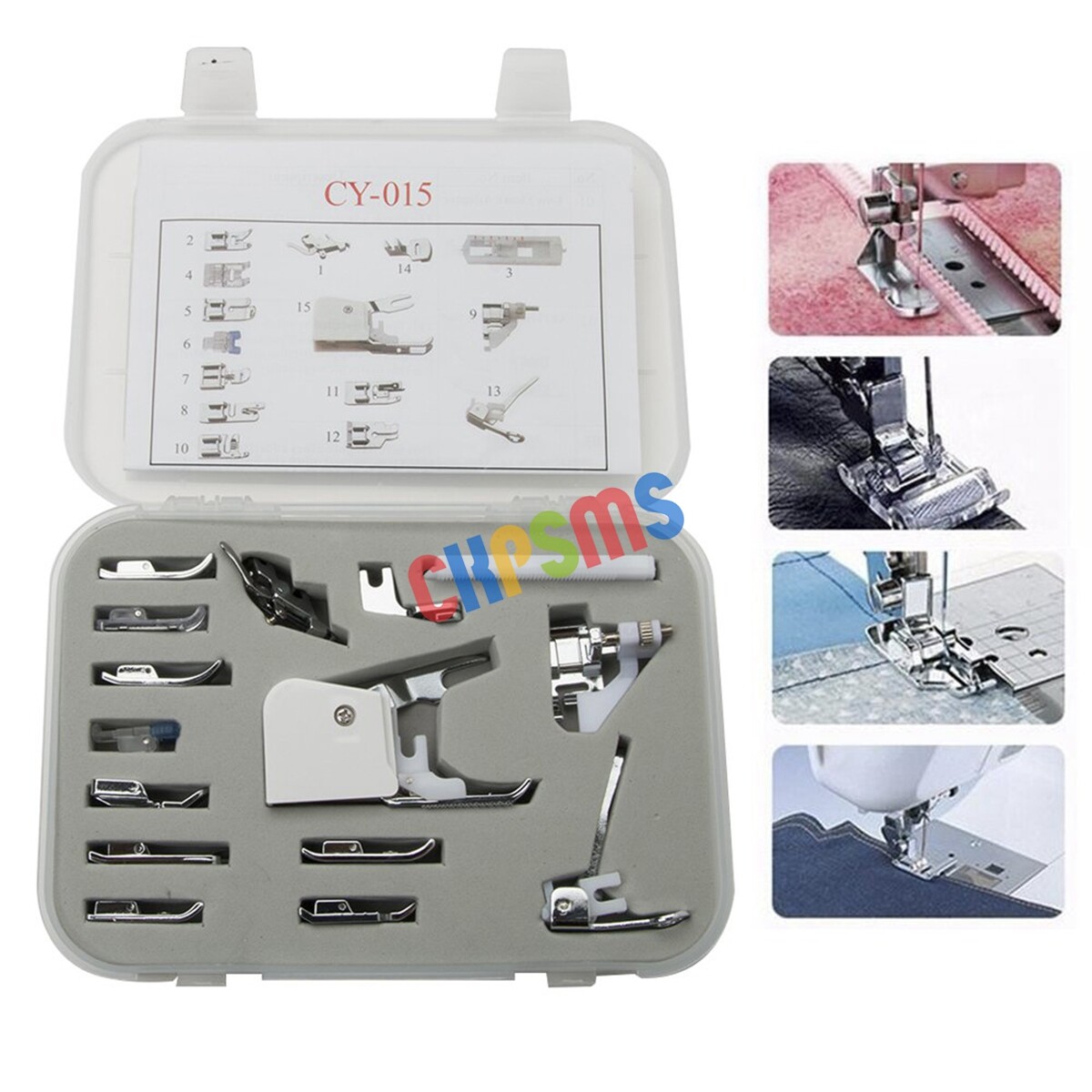 15PCS Snap-On Presser Feet Fit Singer, Brother, Janome, Elna Low Shank Sewing