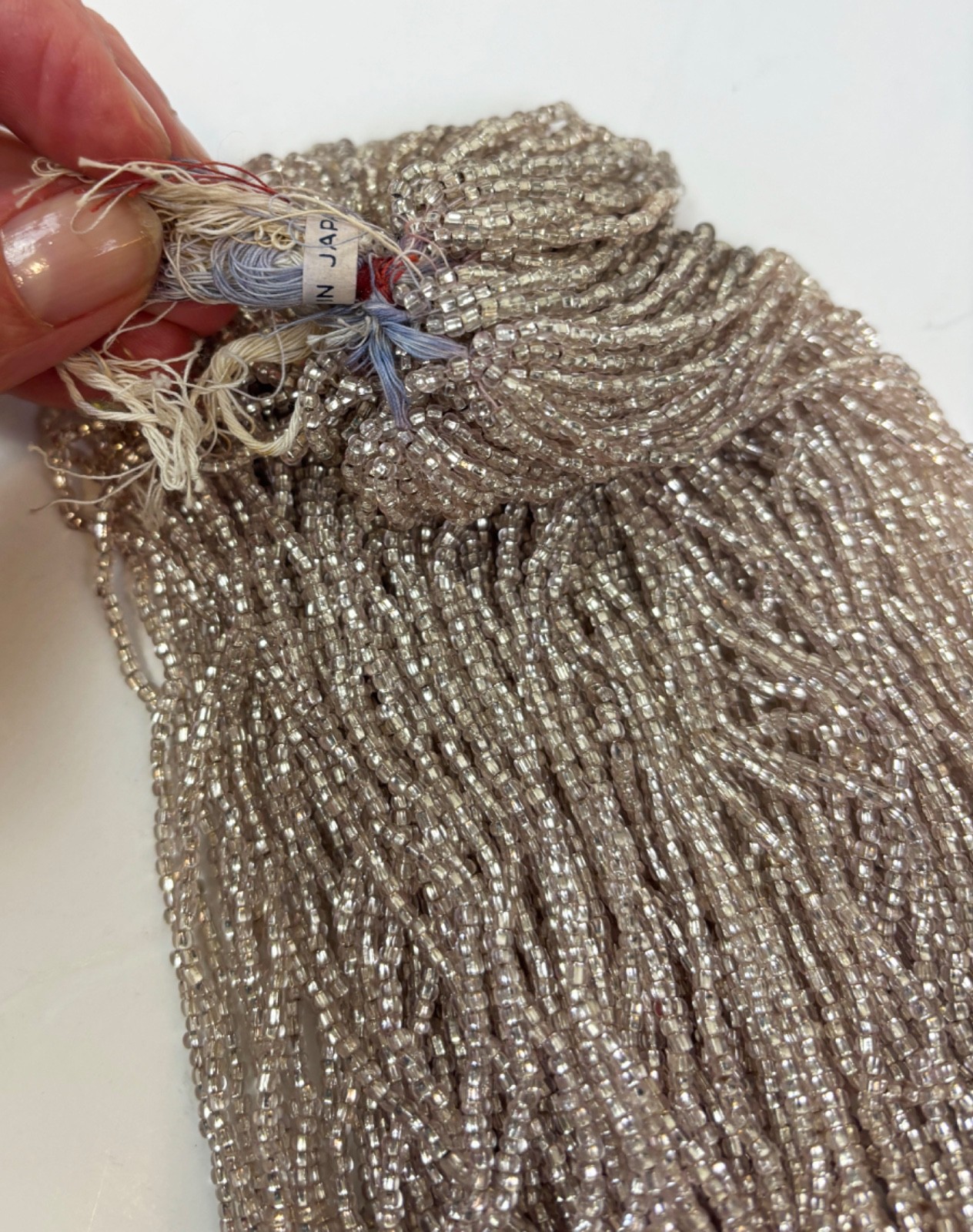 Vintage Hank of Metallic Silver Seed Beads Marked Japan