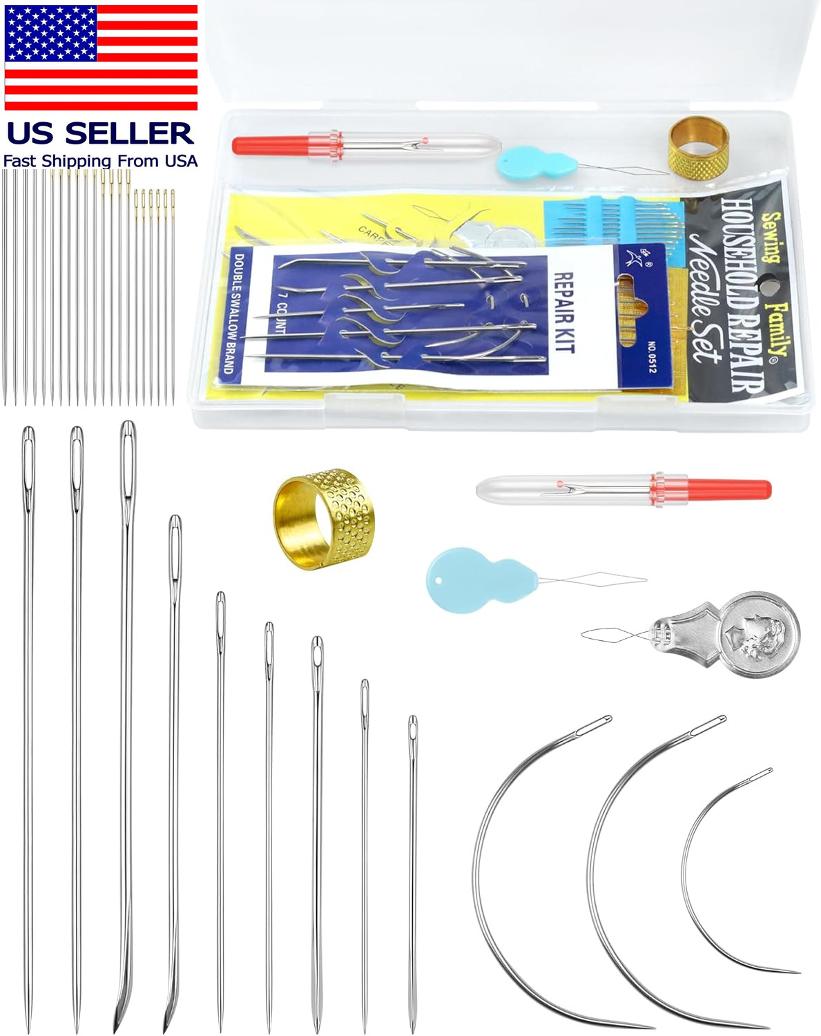 Heavy Duty Hand Sewing Needles Set – Large Eye Leather Sewing Needles for Hand S