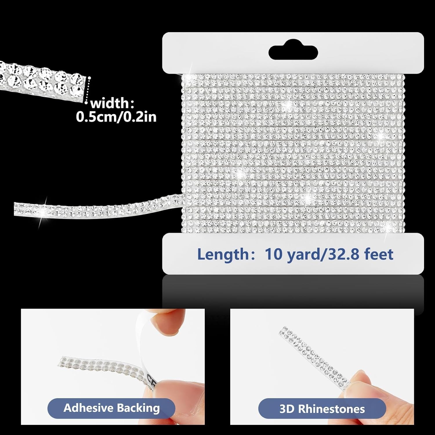 10-Yard Rhinestone Ribbon Self Adhesive Crystal Rhinestones,2-Rows/0.2in Widt…