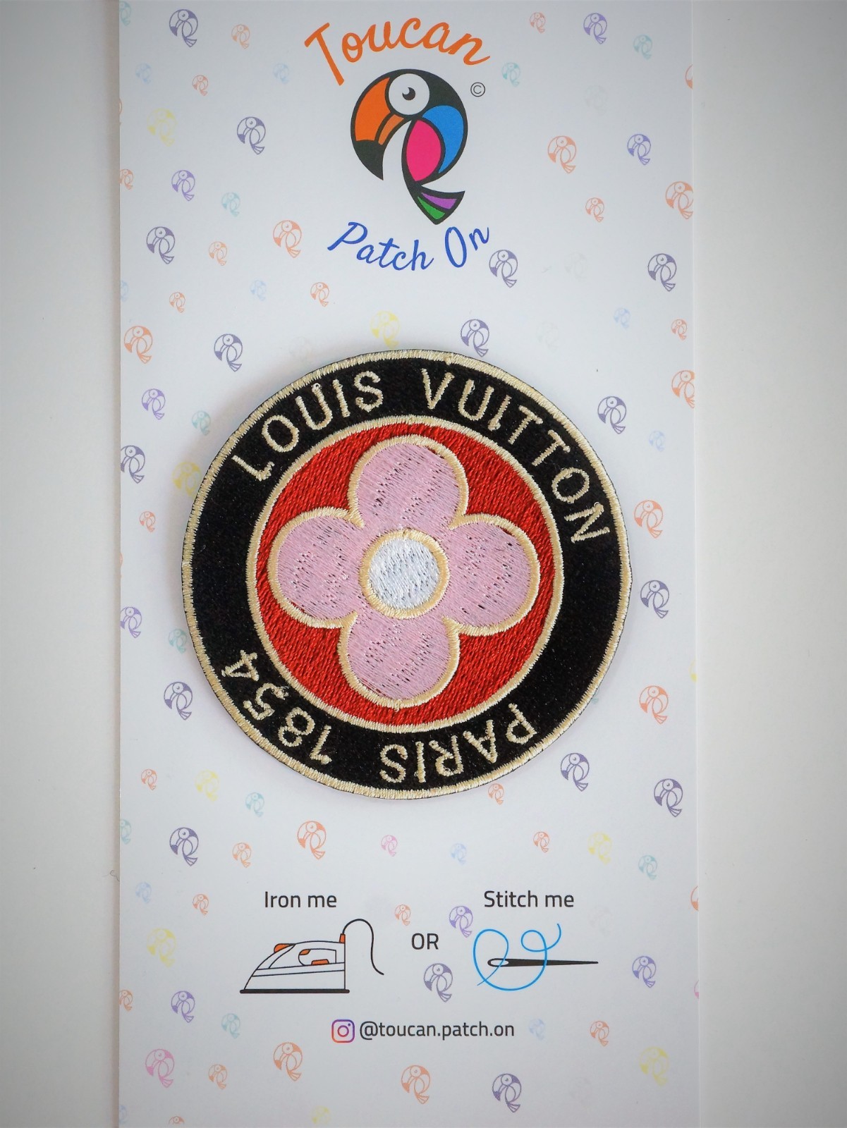 LV 2PCS Iron-On Patches Red Pink Embroidered Logo Handmade Badge