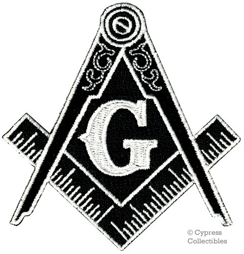 LOT TWO MASONIC LOGO PATCHES embroidered iron-on FREEMASON SQUARE COMPASS MASON