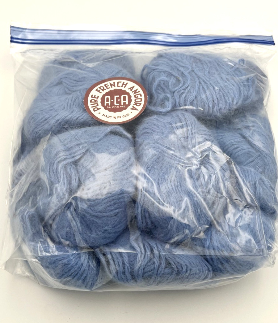 ACA Supreme Pure French Angora Yarn 4.37oz ~12 Skeins Blue 100% Rabbit France