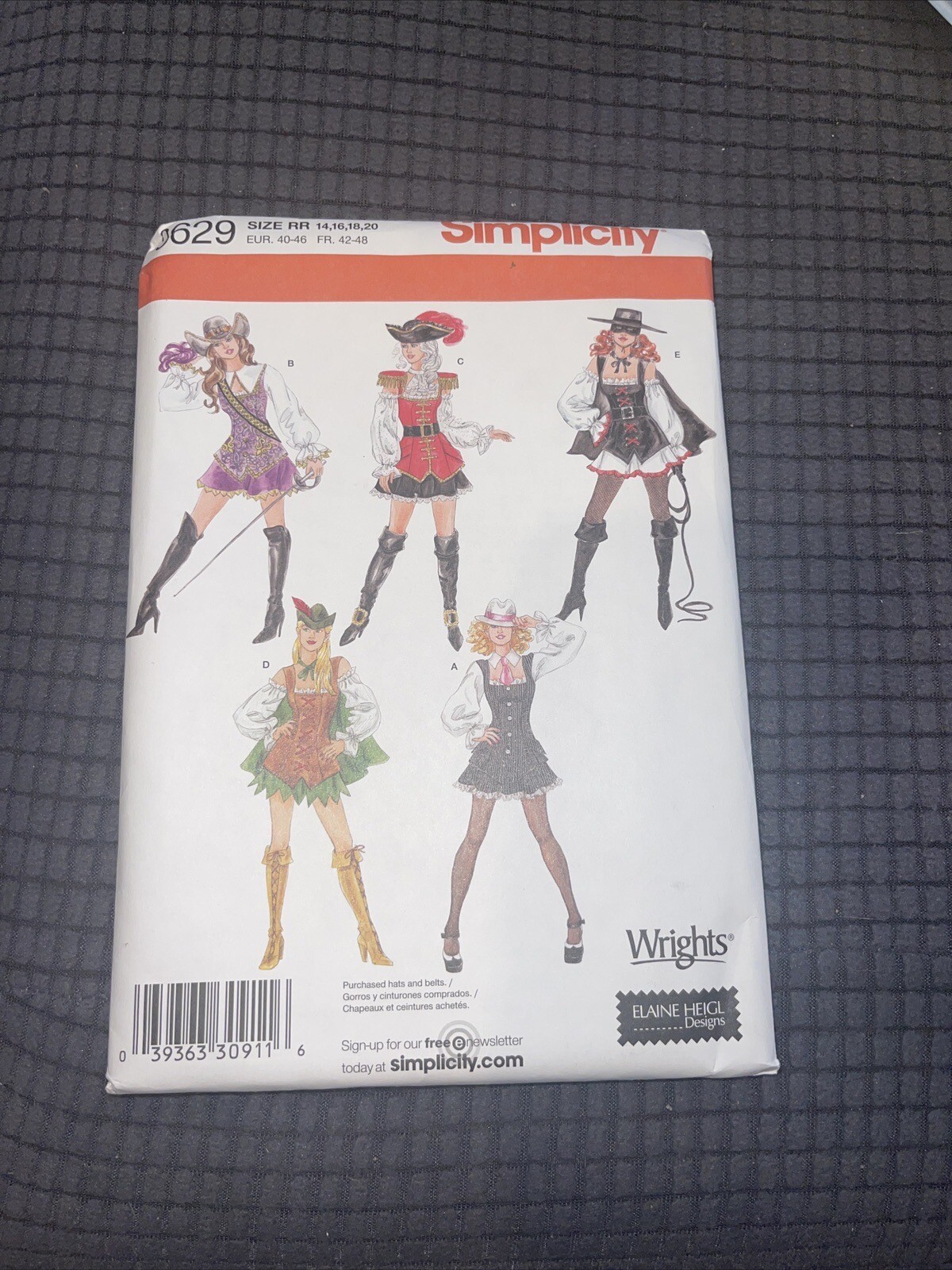 Simplicity Sewing Pattern 3629 Misses Dress Vest Robin Hood Costume 14-20