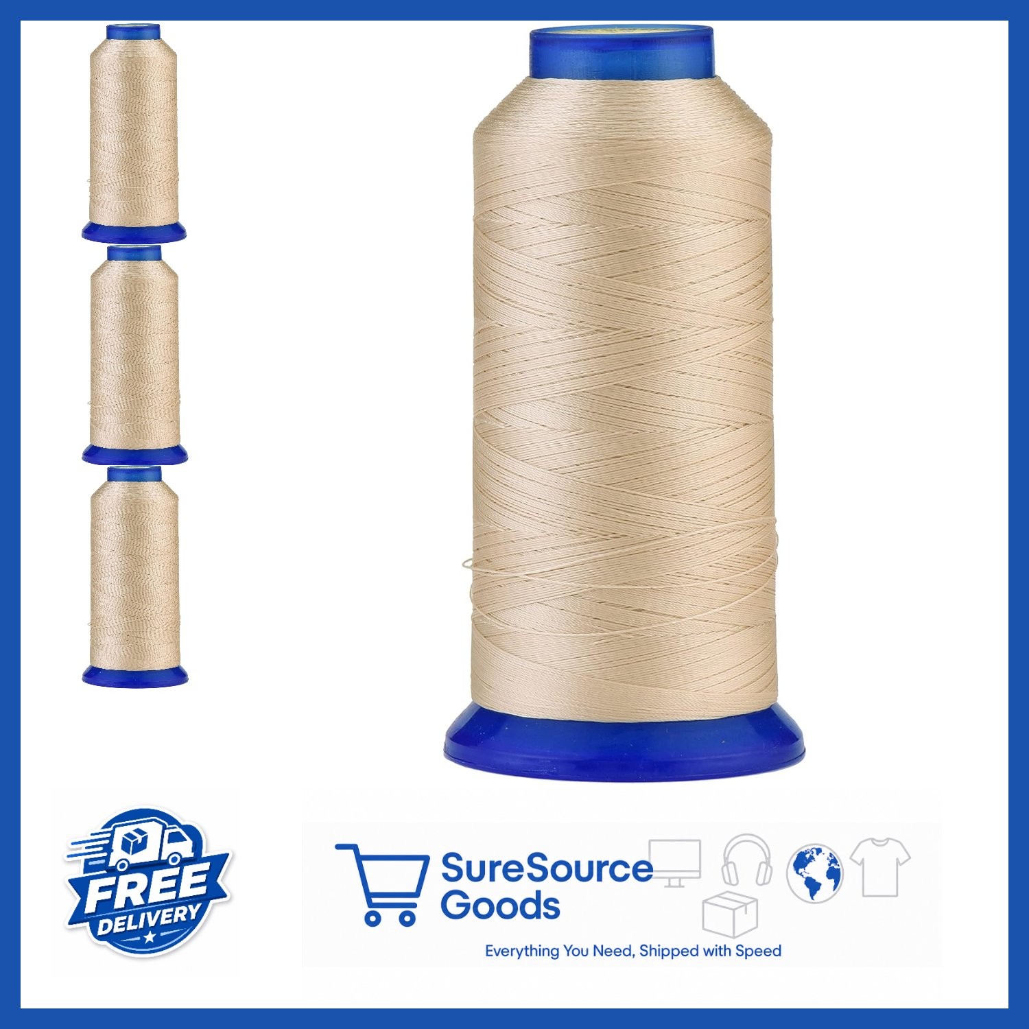 High Strength 1500Yards Polyester Thread T70 210D/3 Beige for Sewing Projects