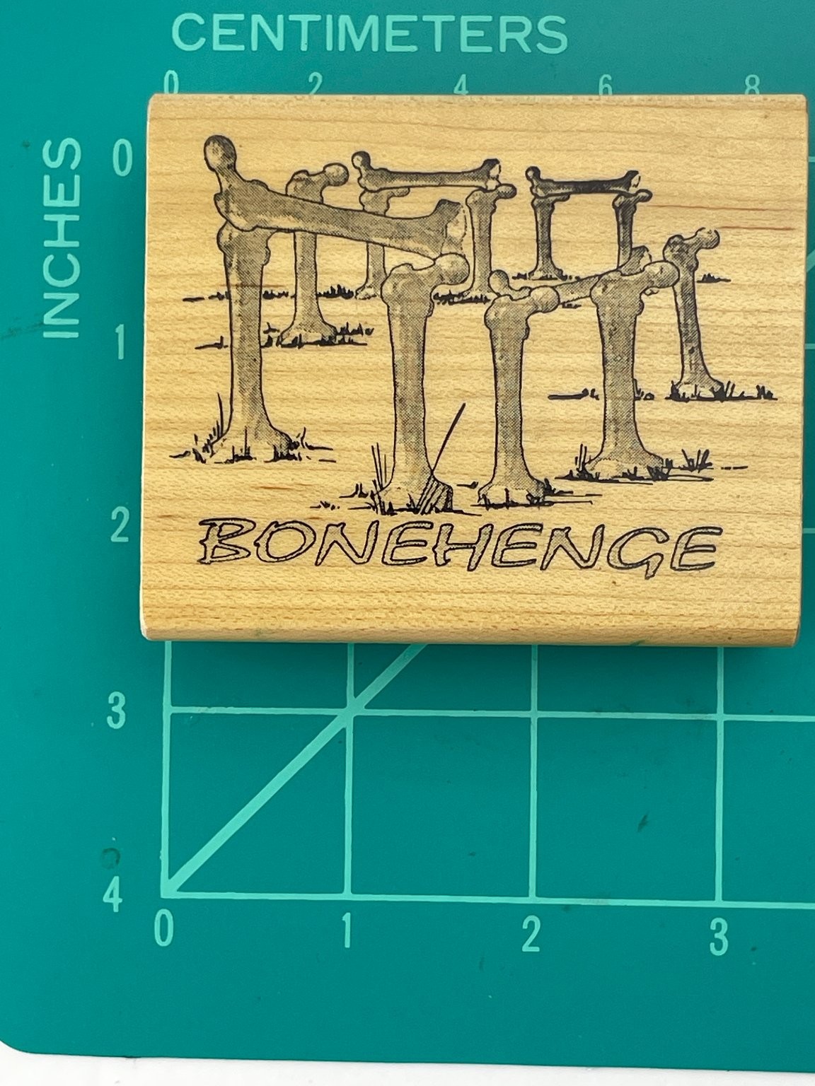 Yes! Pigs Can Fly “Bonehenge” Wood Mounted Rubber Stamp Vintage 1991 Rare