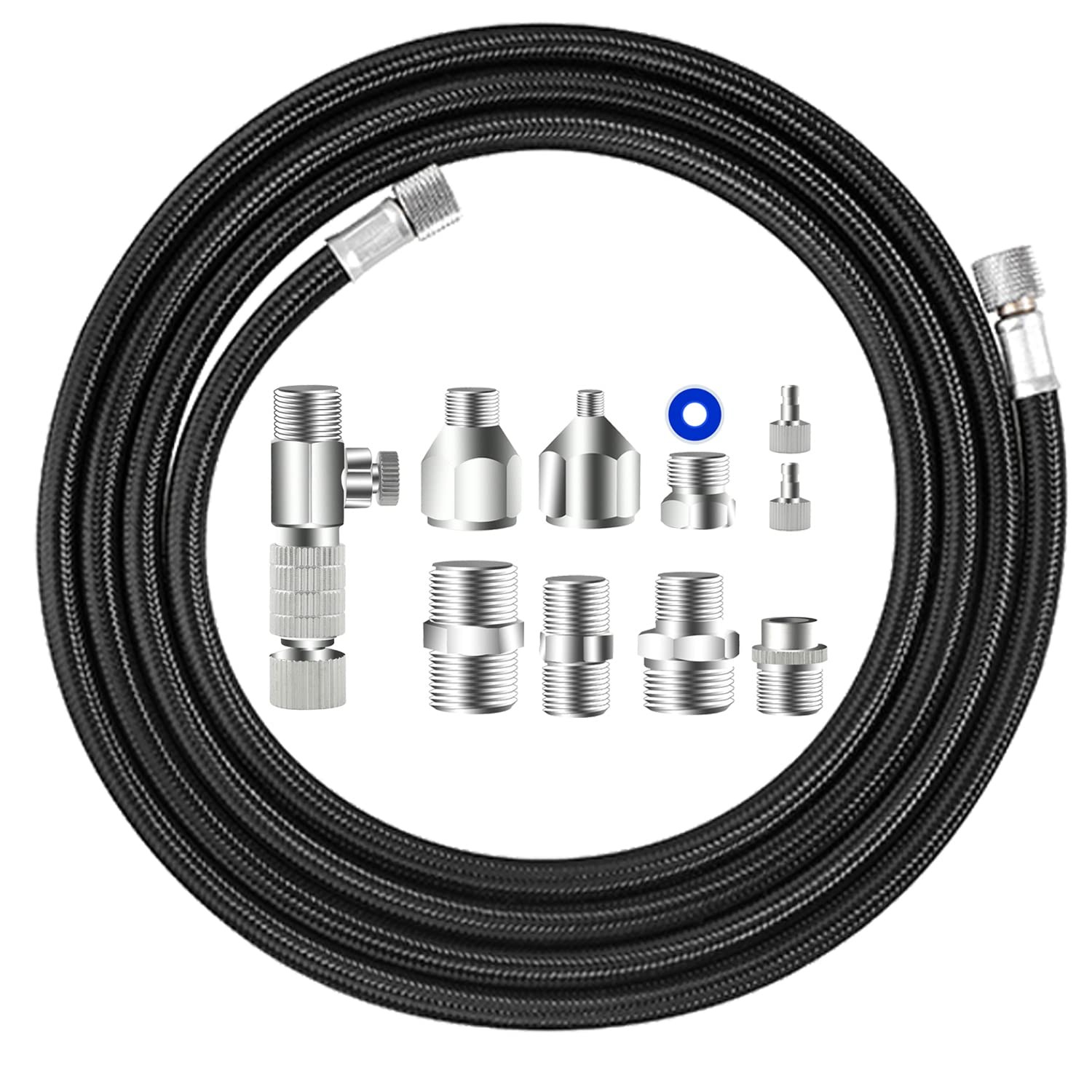 Airbrush Hose with Adapter Kit (10 Pcs), 6ft Braided Air Hose (1/8” Ends), Qu…