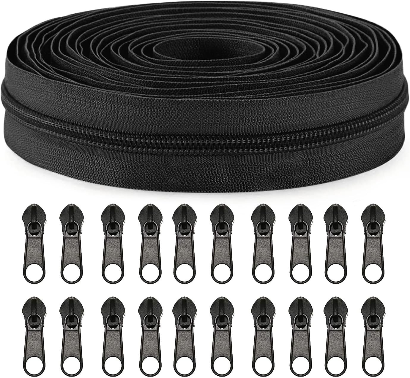 Sawoake #3 Nylon Coil Zippers by the Yard Bulk 10 Yards with 20Pcs Zipper Slider