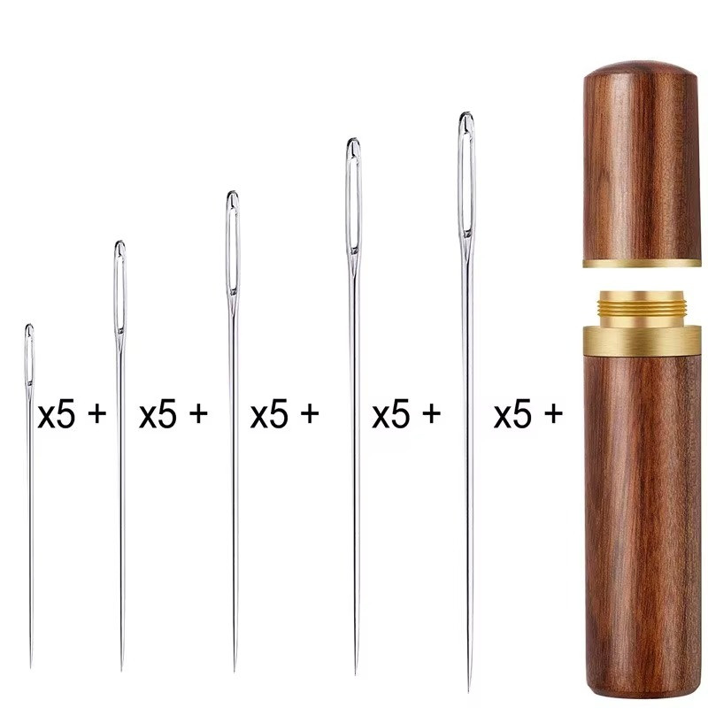 25PCS Large Eye Sewing Needles Set Easy Thread Embroidery With Wood Needle Case
