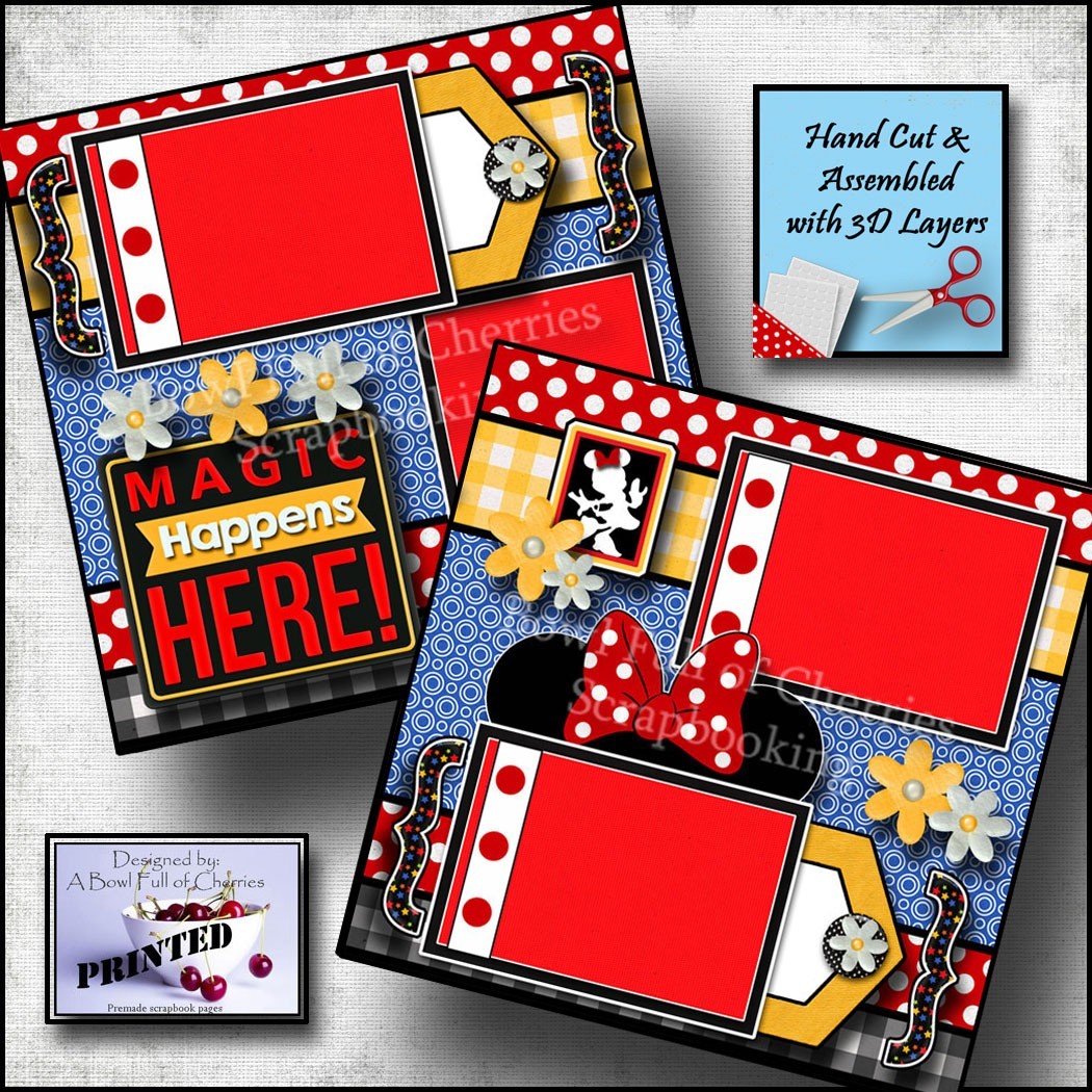 MAGICAL VACATION theme park 2 premade scrapbook pages paper piecing CHERRY 0020