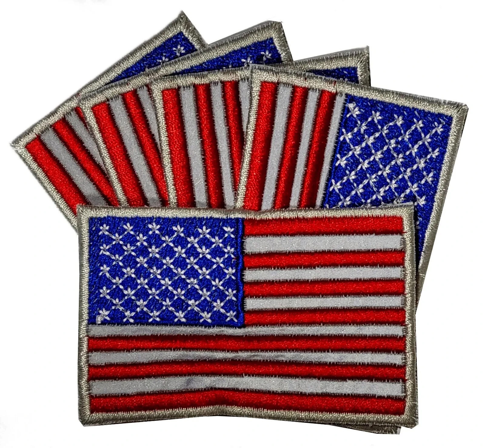 US ARMY NIGHT Reflective AMERICAN FLAG Iron on Patch Biker Vest REFLECTOR 5 PCS