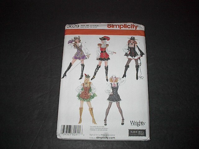 Simplicity Pattern 3629 ~ Misses’ Sexy Themed Costume ~ 5 Awesome Styles 14~20 U