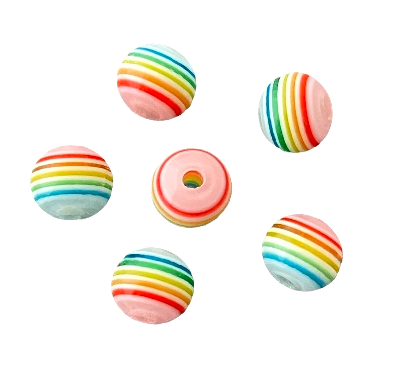 100 Assorted Rainbow Mixed Striped 8mm Round Resin Craft Spacer Beads
