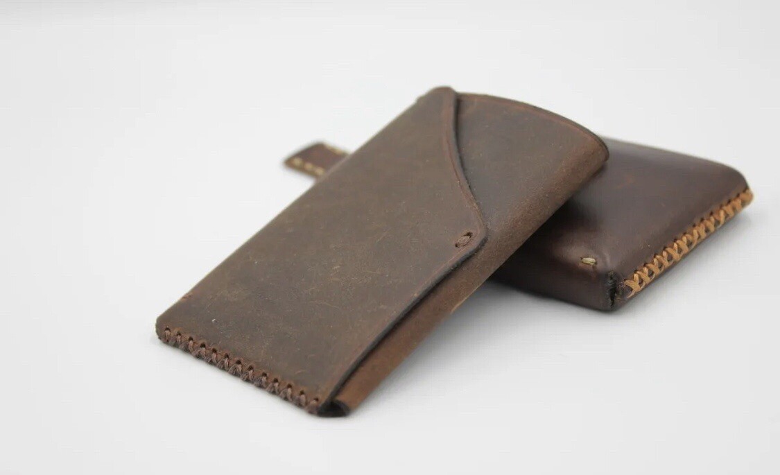 Handmade Minimalist Leather Card Holder with pull up feature