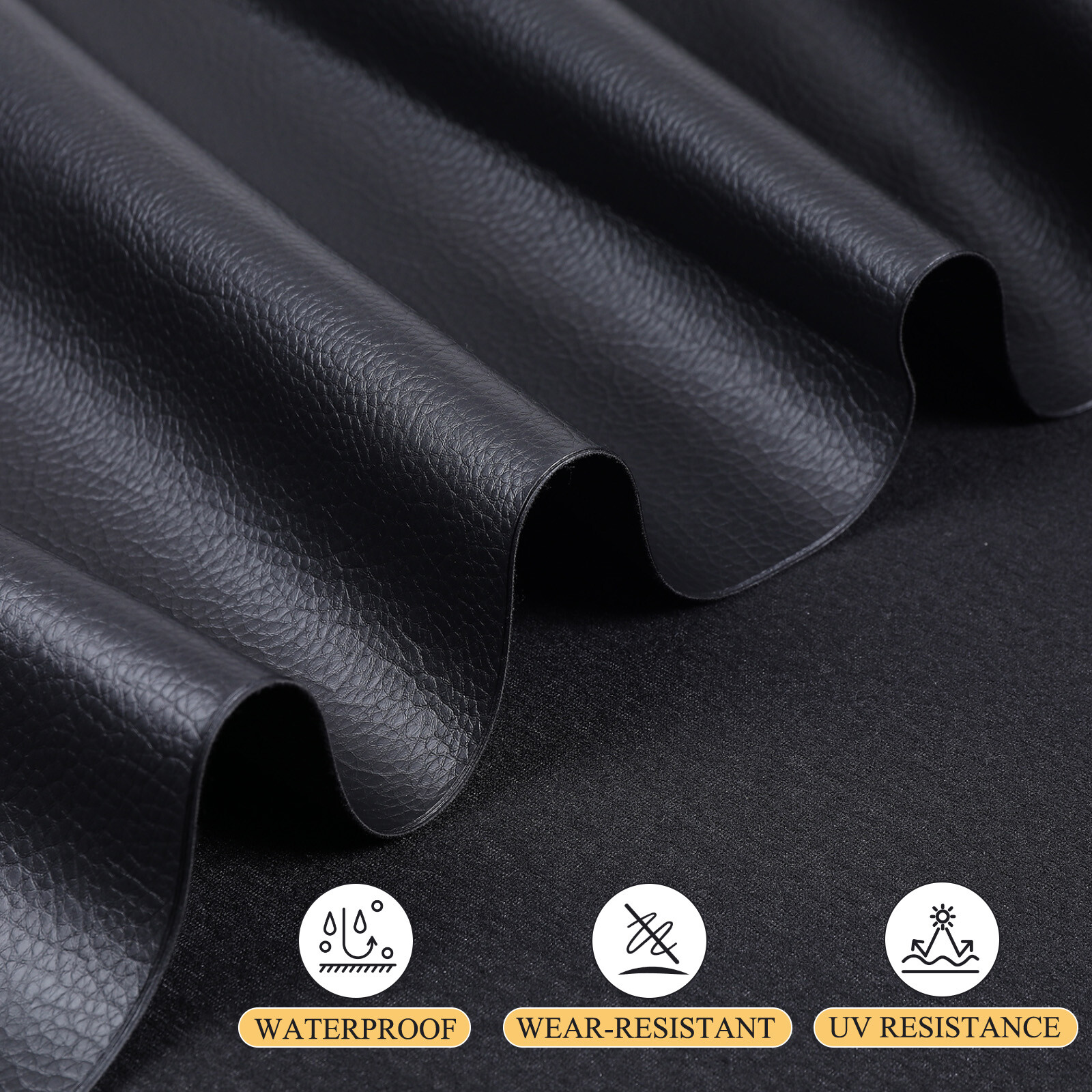 Black Faux Leather Fabric 55″ Wide Upholstery Material Cotton Back for DIY Craft