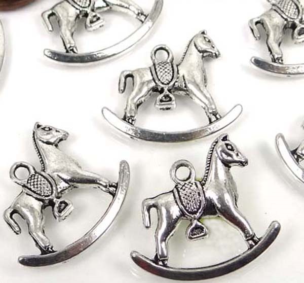 10 Antique Silver Pewter Rocking Horse Charms 20 x22mm