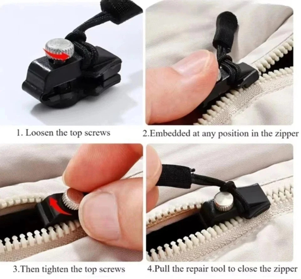 12-Pack Universal Zipper Repair Kit Quick Fix Detachable Slider Replacement US