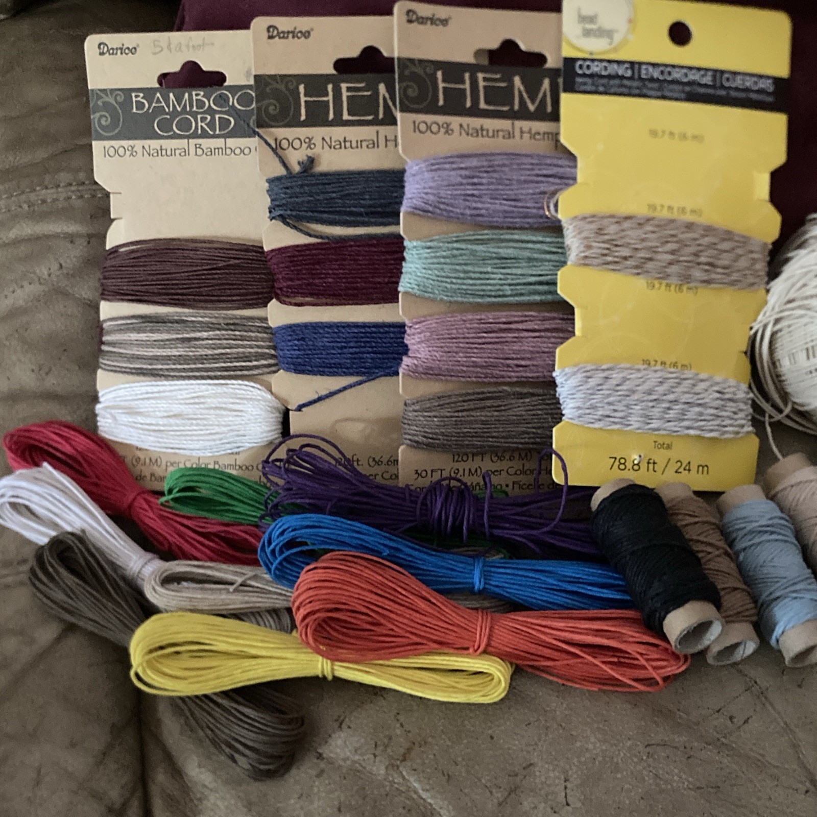 Darice Hemp Cord & Bamboo Cord Lot, Multicolor Assorted Spools