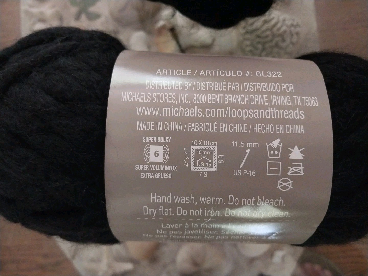 (3) Loops & Threads CHUNKY Big Yarn Black/Heather Gray 27 yds 5.2oz