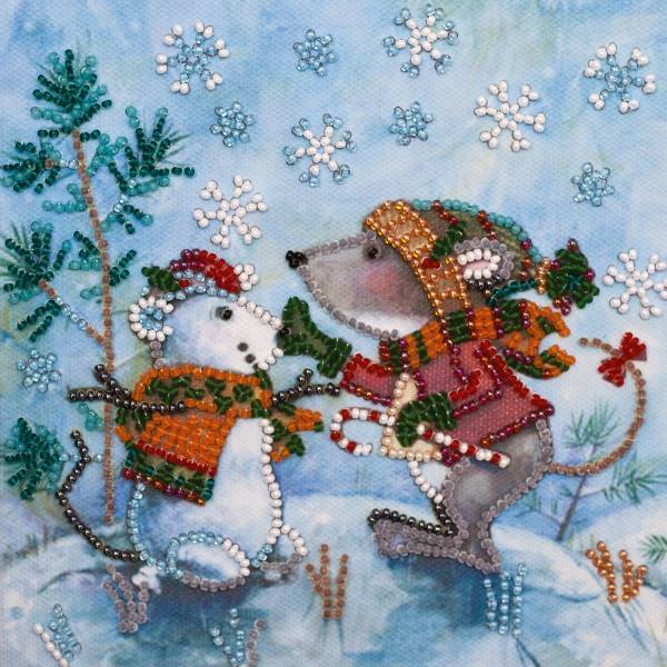 Mini Bead embroidery kit Snow friend DIY Embroidery Kit beadwork pattern