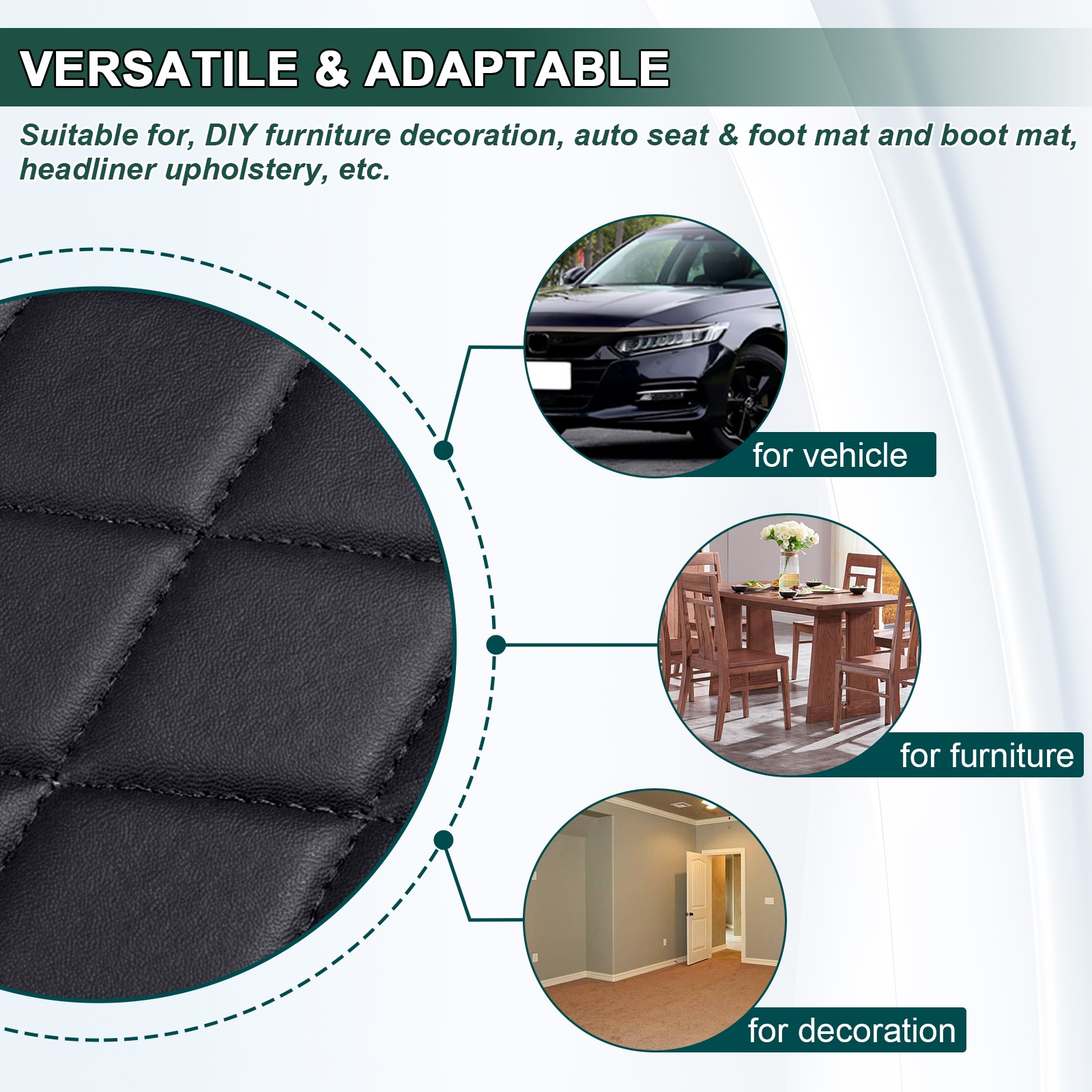 63″ Wide Quilted Vinyl Faux Leather Foam Backed Car Headliner Upholstery Black