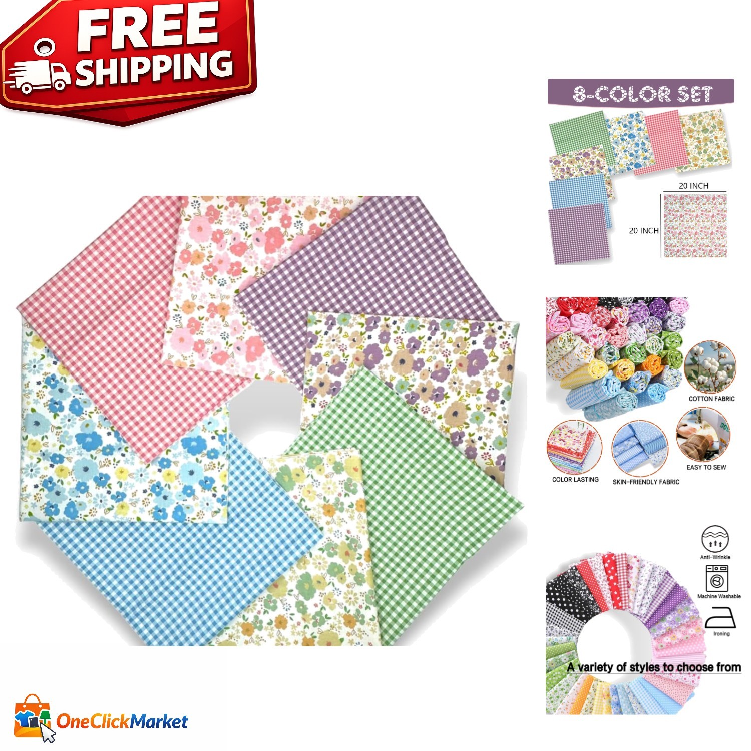 Soft Touch 100% Cotton Quilting Fabric Set – Ideal for Cushions & Crafts – 20”