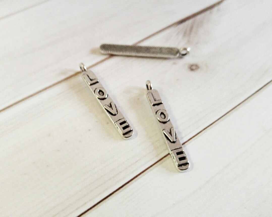 6 Love Charms Word Pendants Antiqued Silver Jewelry Tags