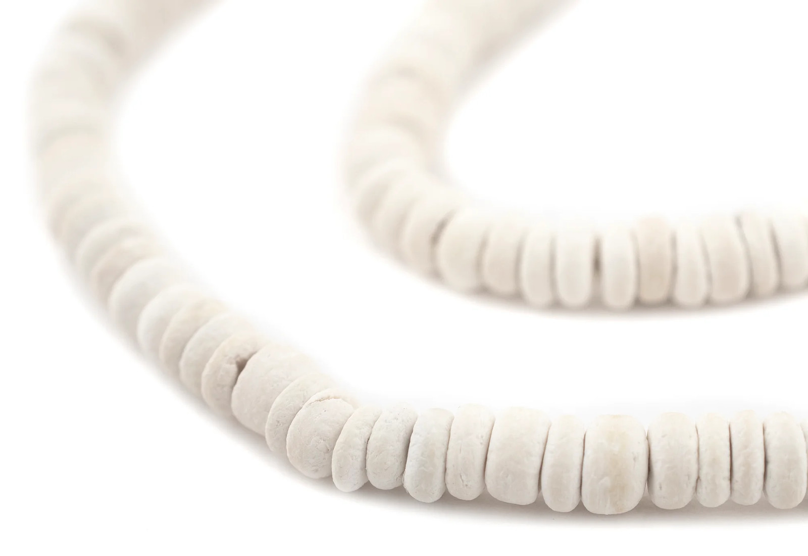 White Disk Coconut Shell Beads 8mm Wood 16 Inch Strand
