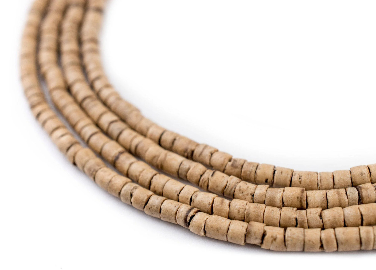 Cream Heishi Coconut Shell Beads 3-4mm Brown Wood 23 Inch Strand