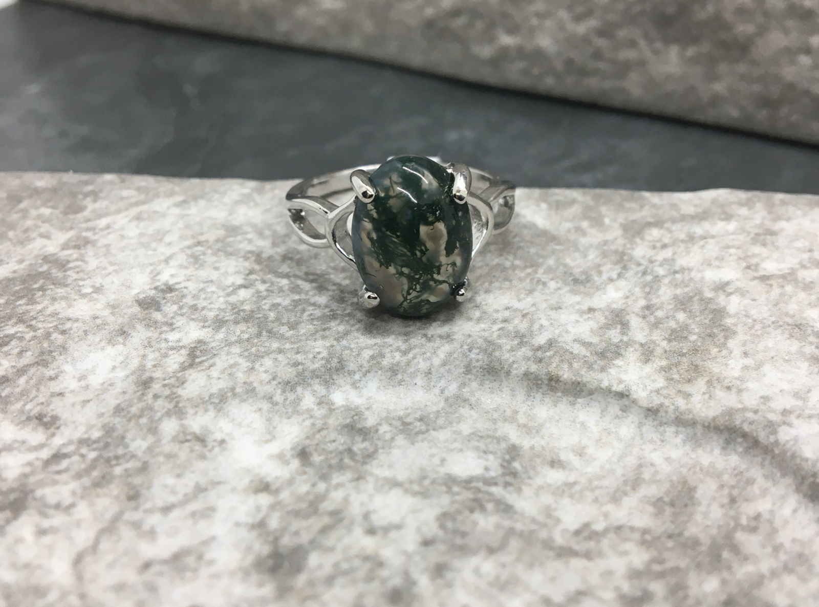 Authentic Moss Agate Ring 925 Silver Plated Handmade New Free Ship Size 9 5501