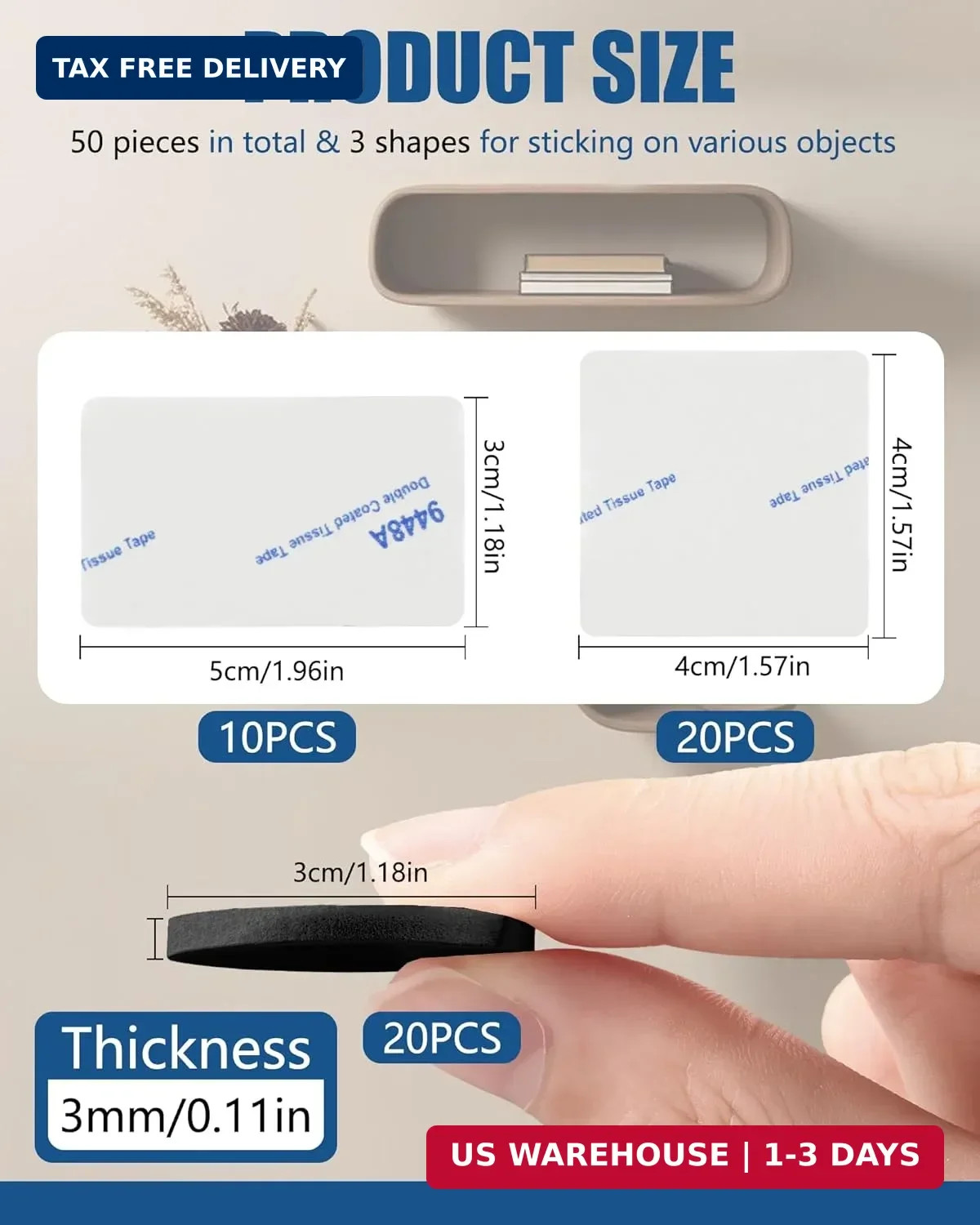 50 Pcs Double Sided Adhesive Pads, Strong Double Sided Tape Heavy Duty, Double S