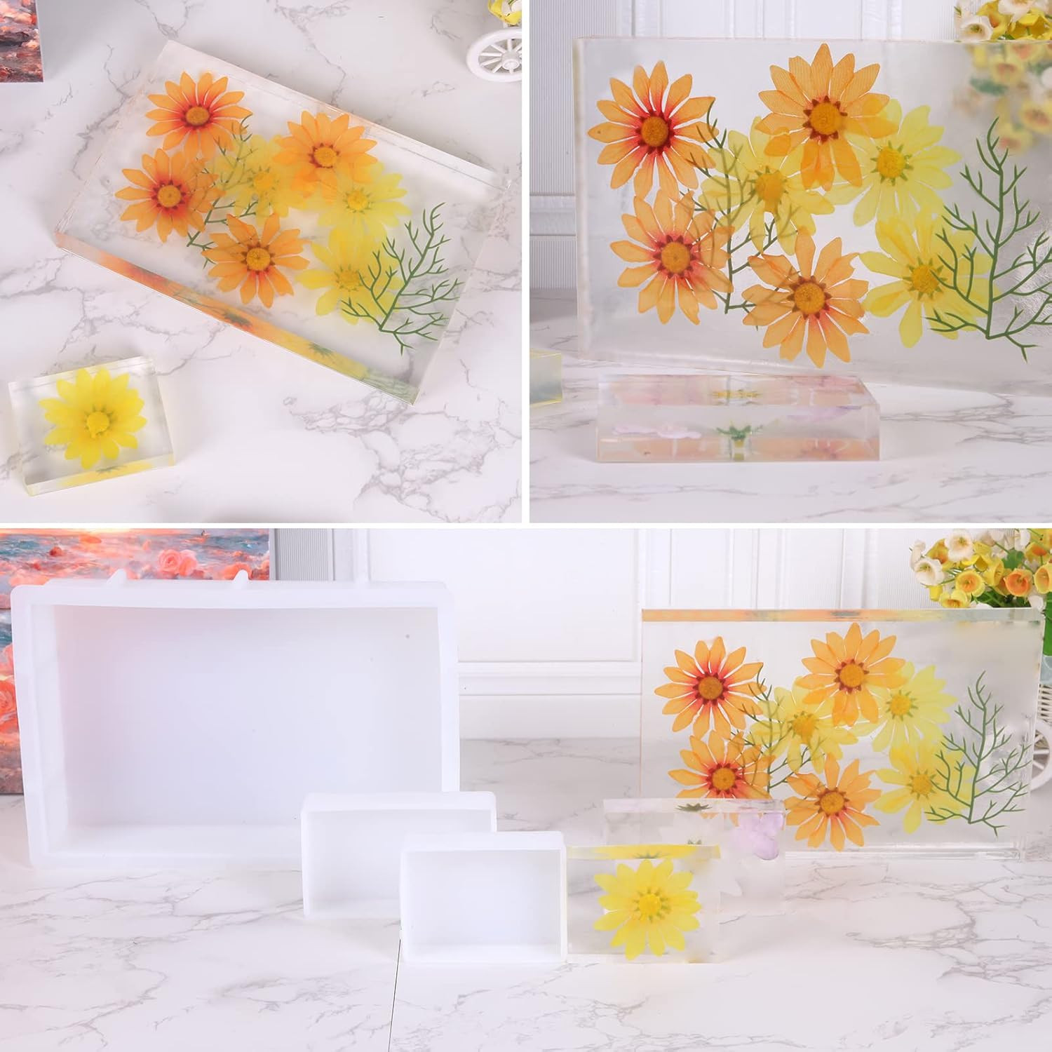3 Pcs Rectangular Silicone Molds for Resin, Large Resin Mold Glossy Deep Squa…