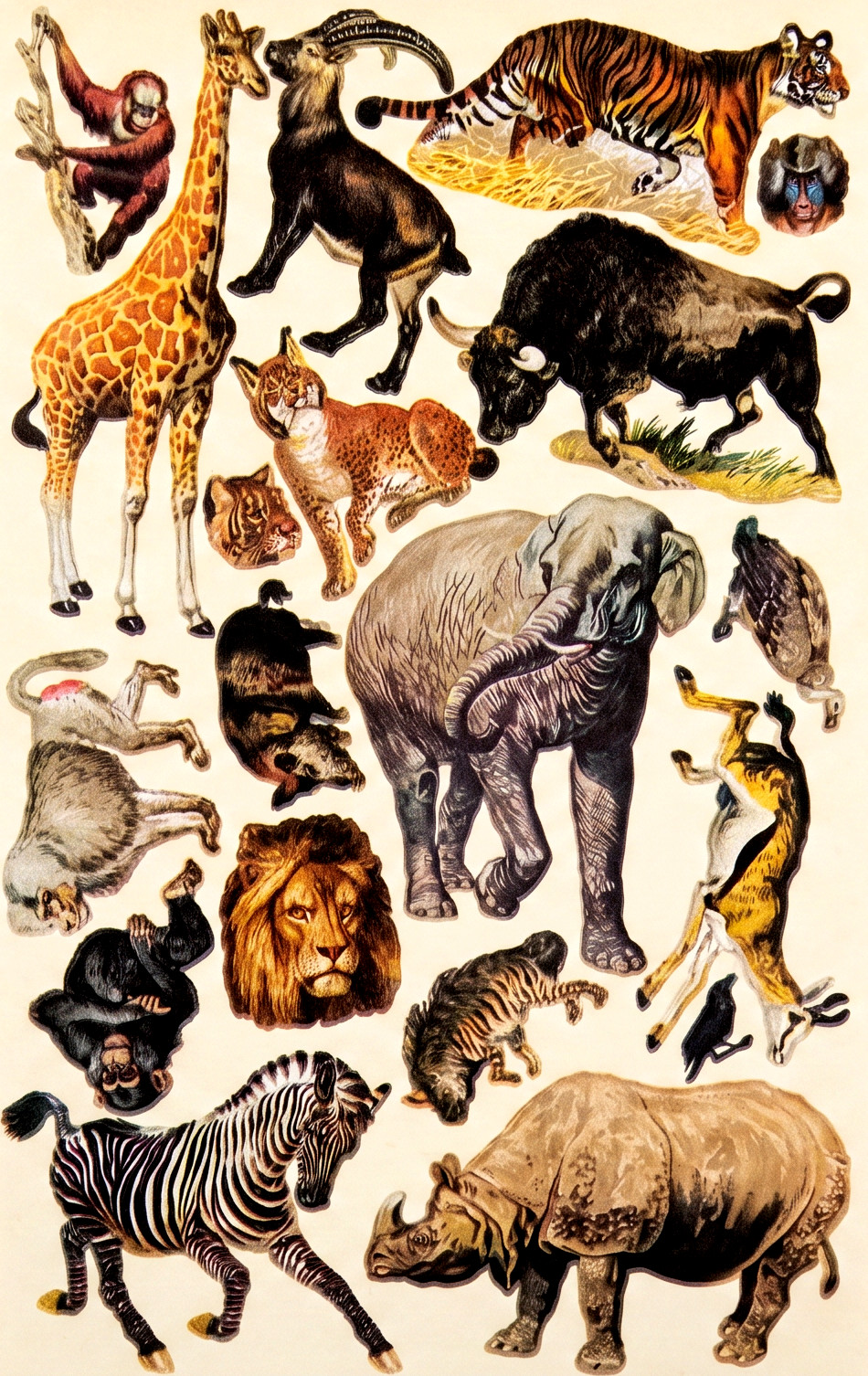 Vintage 1997 John Grossman The Gifted Line African Wildlife Sticker Sheet UNUSED