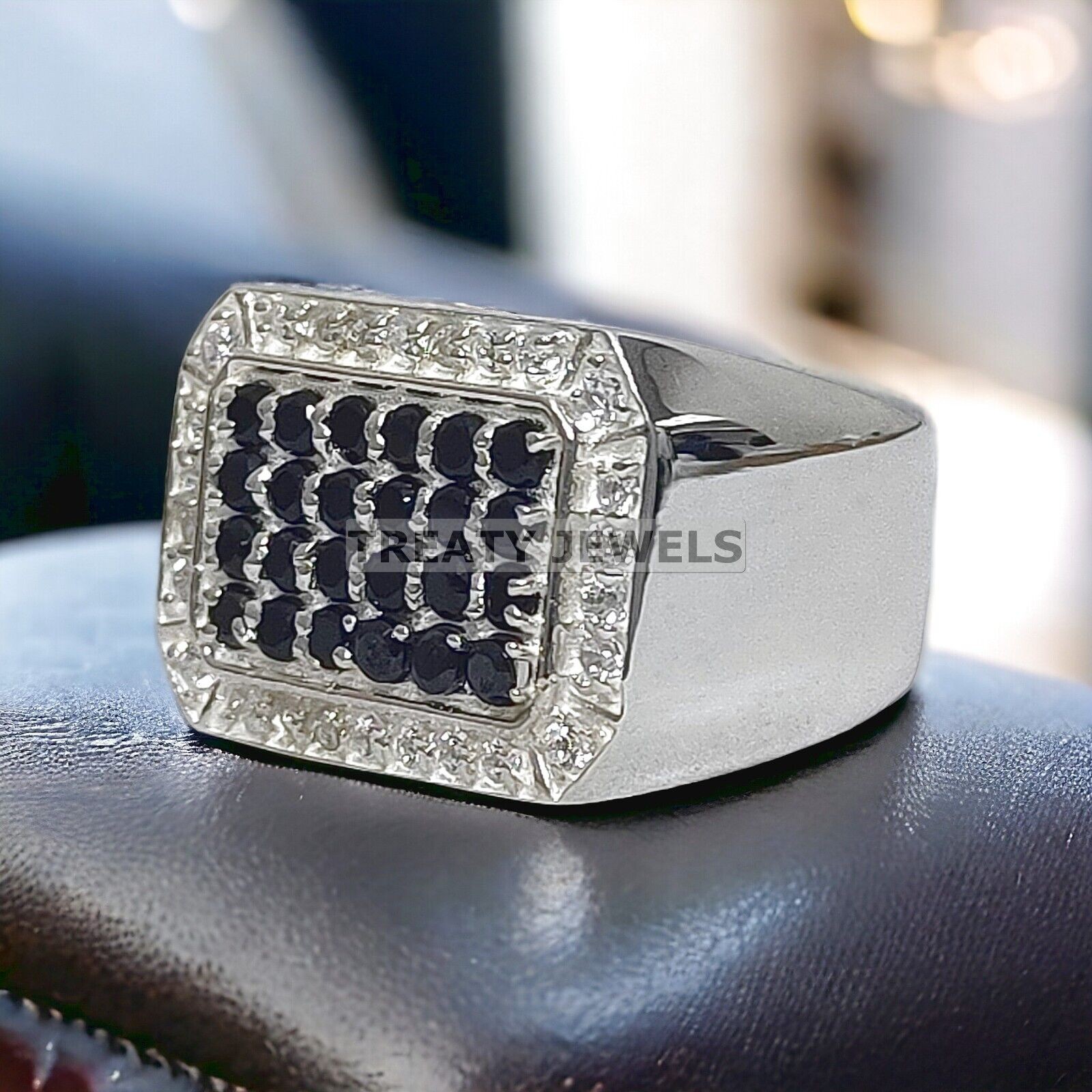 Black Onyx Round Cut Gemstone With Solid 14K White Gold Ring For Men’s #270 #