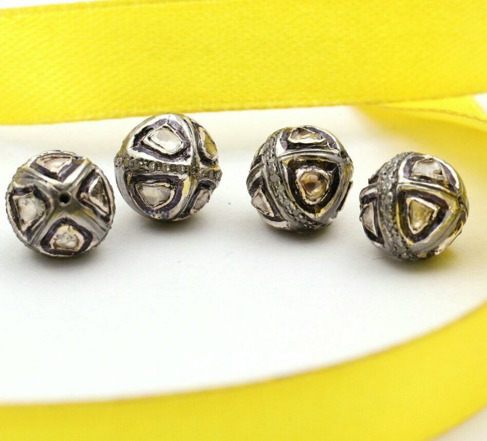 Antique Polki Beads 925 Silver Pave Diamond Jewelry Findings Necklace Beads.