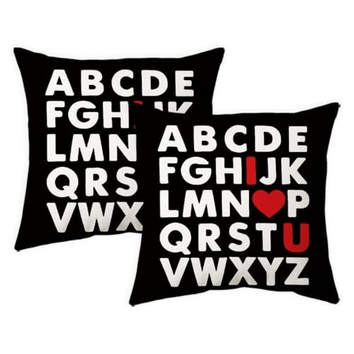 Valentine Pillow Covers 18 x 18 Inch ABC I 18″ x 18″ (Pack of 2) Black White