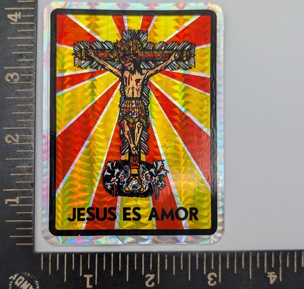 Vintage Holographic Religious Sticker Crucifix Jesus Es Amor 3×4 – Jesus is Love