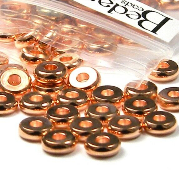 10 Copper Plated Metal 6mm Round x 2mm Thick Rondelle Heishi Disc Spacer Beads