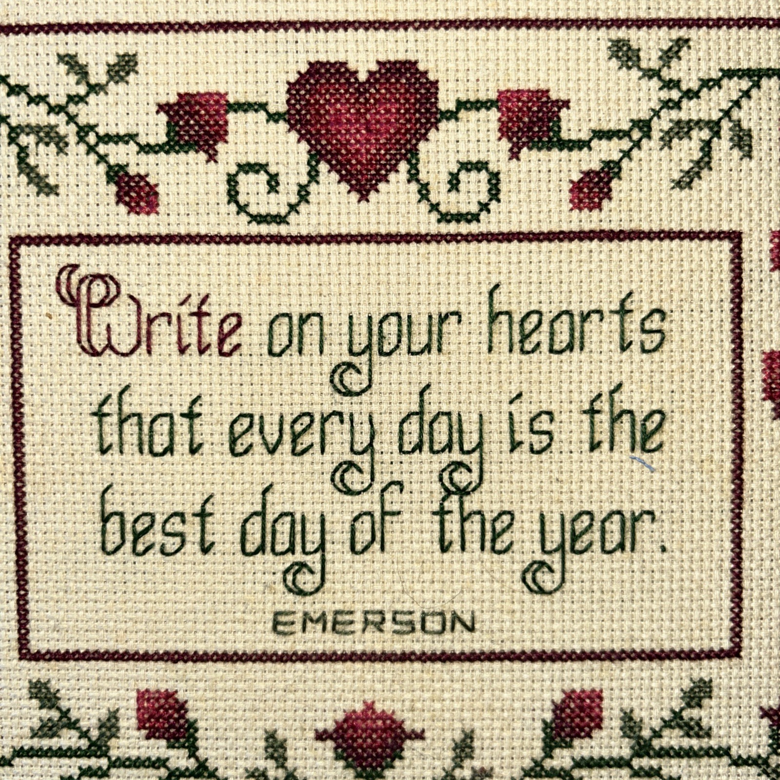 Framed Cross Stitch Write On Your Hearts Emerson 13×11 Cottage Core Floral Heart