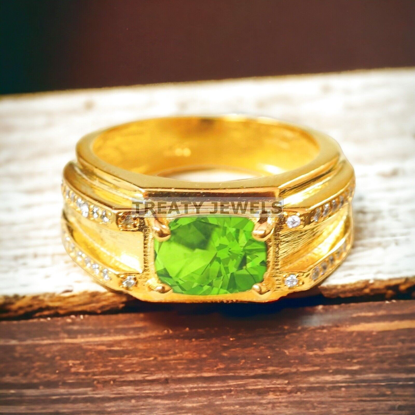 Peridot Oval Cut With 925 Sterling Silver Gold Plated Ring For Men’s #A483 #