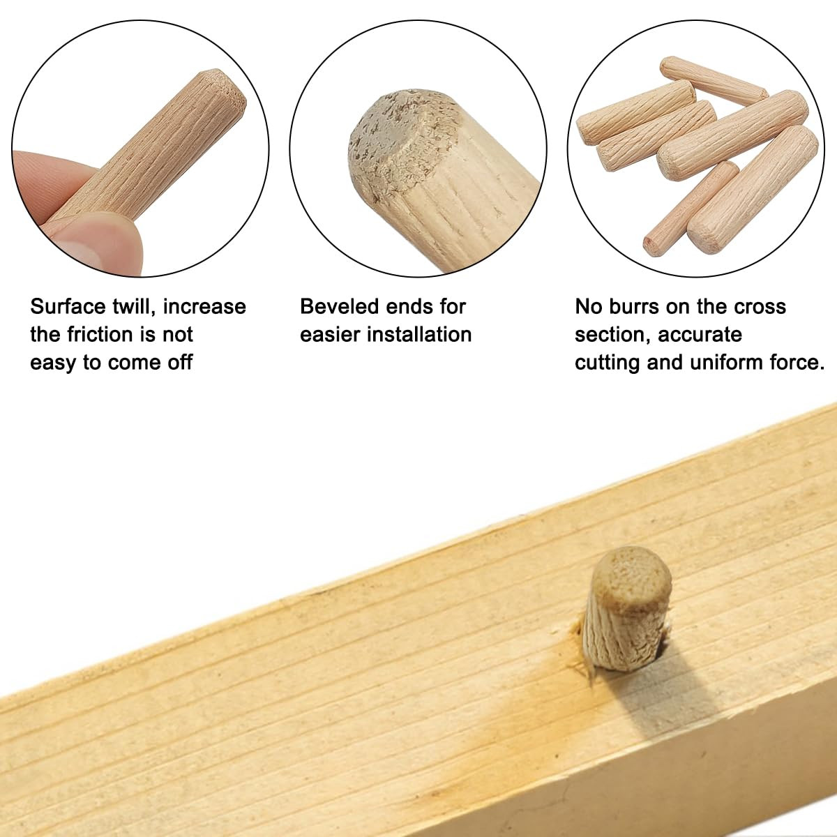 30Pcs Wooden Dowels Assorted, M6 M8 M10 Fluted Wood Dowel Pins, Hard Wood Groove